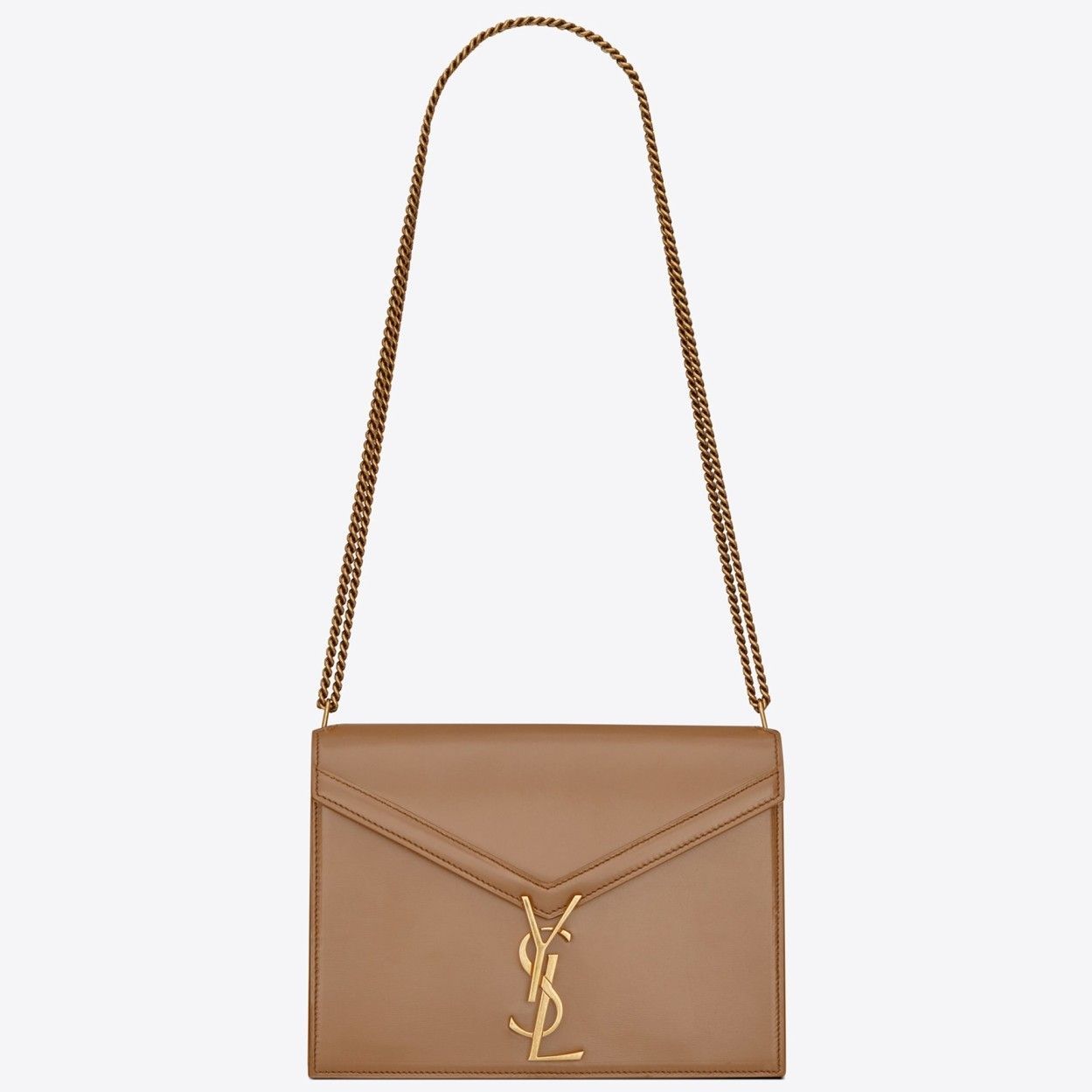 Saint Laurent Cassandra Medium Chain Bag In Beige Calfskin