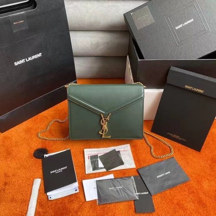 Saint Laurent Cassandra Medium Chain Bag In Green Calfskin