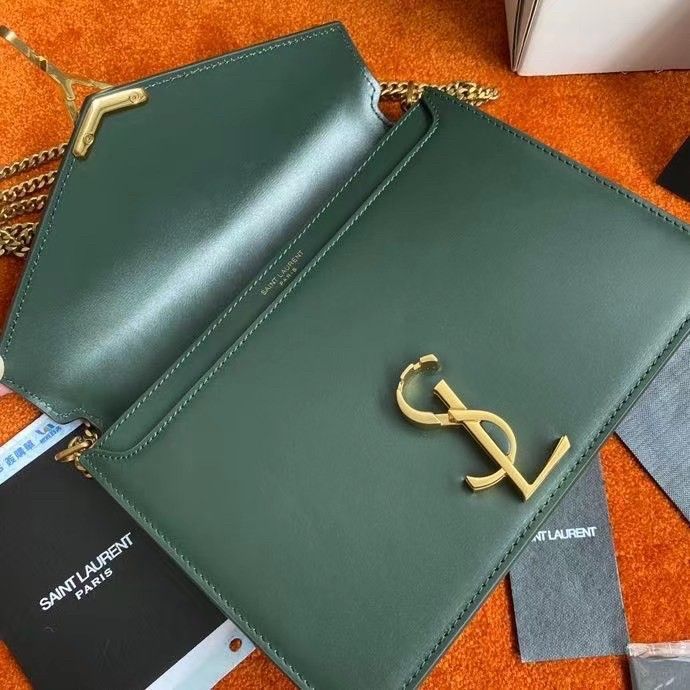 Saint Laurent Cassandra Medium Chain Bag In Green Calfskin