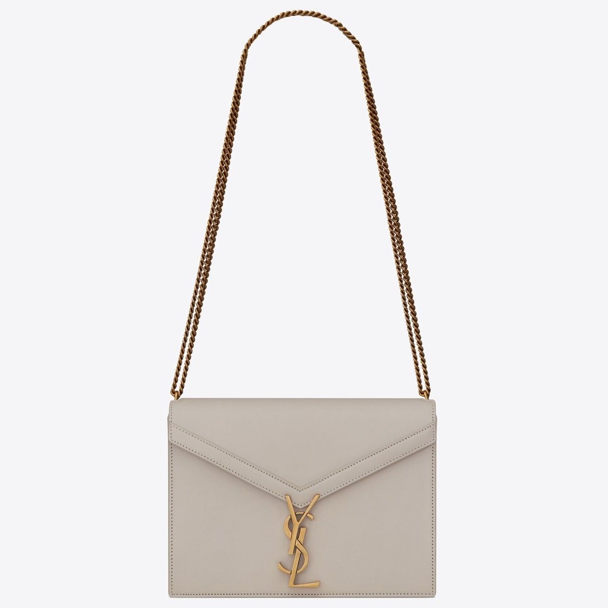 Saint Laurent Cassandra Medium Chain Bag In White Calfskin