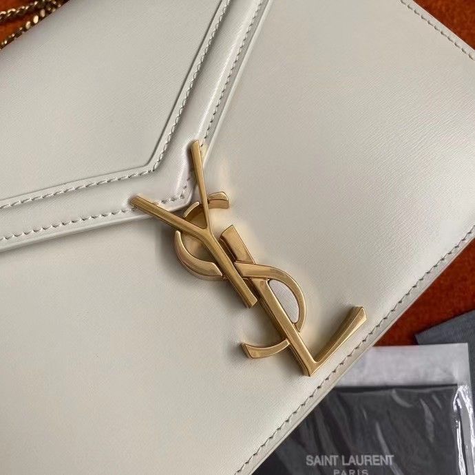 Saint Laurent Cassandra Medium Chain Bag In White Calfskin