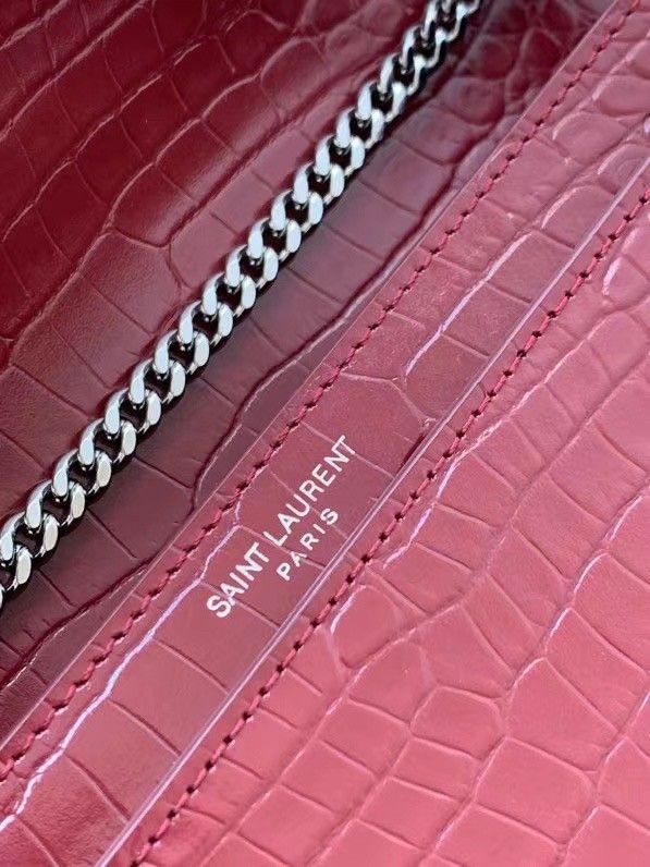 Saint Laurent Cassandra Medium Bag In Bordeaux Crocodile Embossed Leather