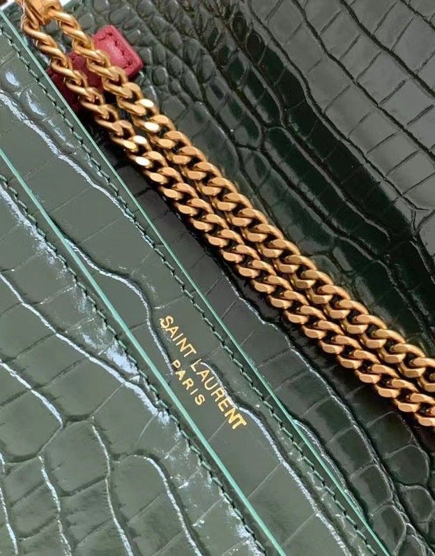 Saint Laurent Cassandra Medium Bag In Green Crocodile Embossed Leather