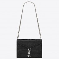 Saint Laurent Cassandra Medium Bag In Black Crocodile Embossed Leather