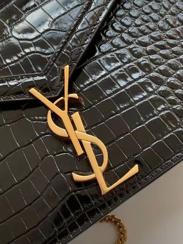 Saint Laurent Cassandra Medium Bag In Black Crocodile Embossed Leather