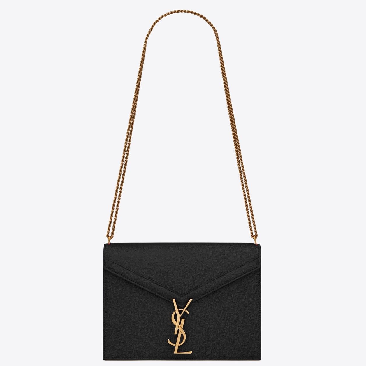 Saint Laurent Cassandra Medium Chain Bag In Black Grained Leather