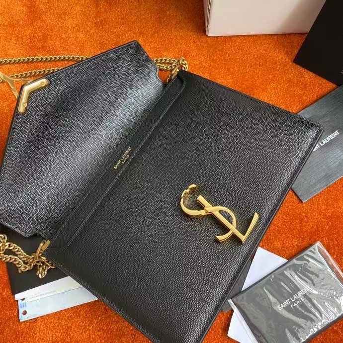 Saint Laurent Cassandra Medium Chain Bag In Black Grained Leather