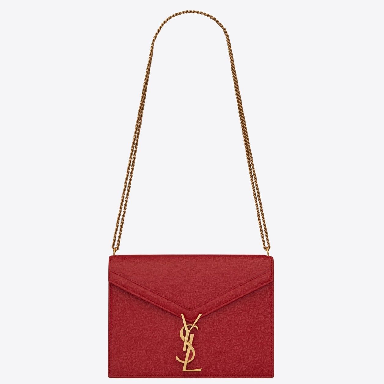 Saint Laurent Cassandra Medium Chain Bag In Red Grained Leather