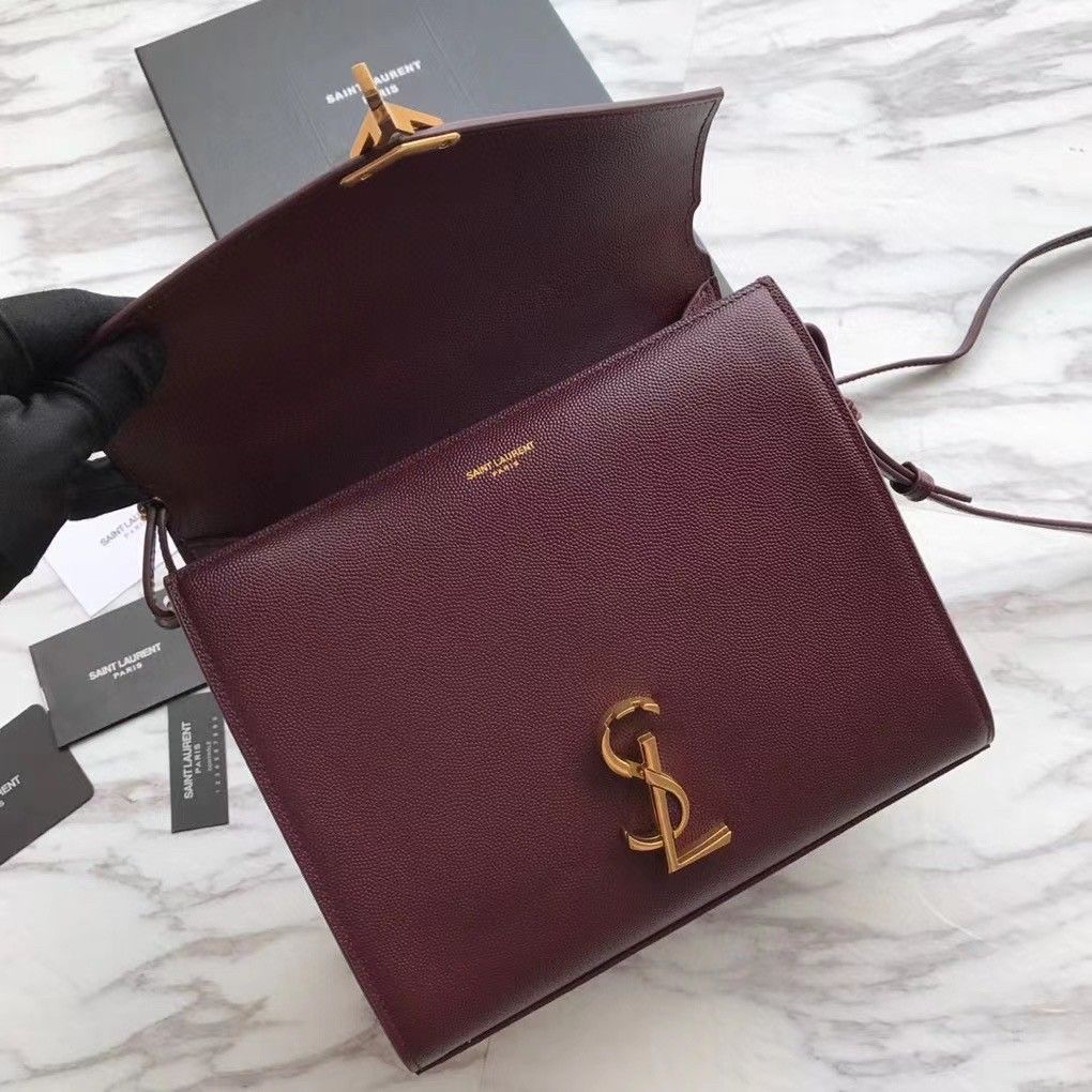 Saint Laurent Cassandra Medium Bag In Bordeaux Grained Leather