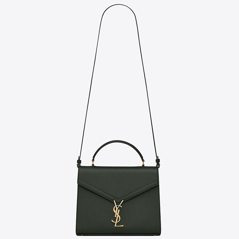 Saint Laurent Cassandra Medium Bag In Green Grained Leather