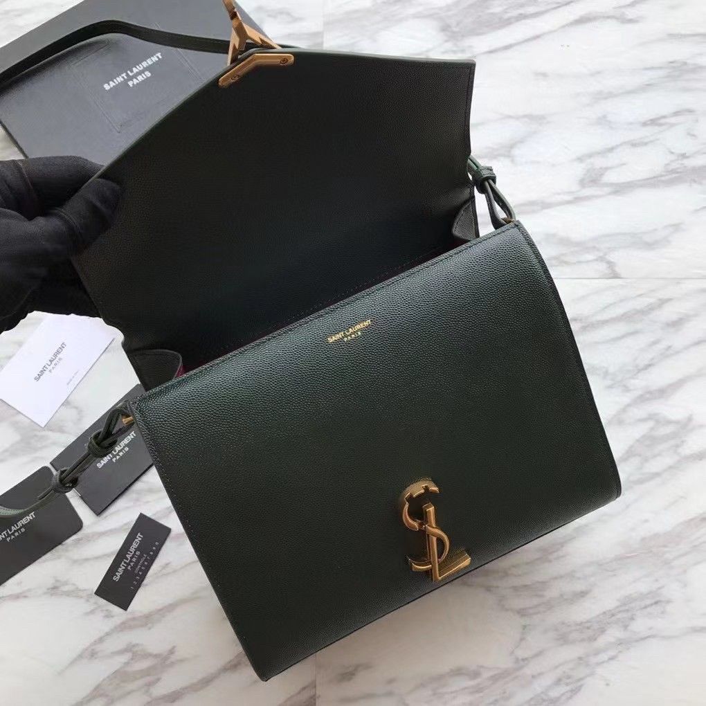 Saint Laurent Cassandra Medium Bag In Green Grained Leather