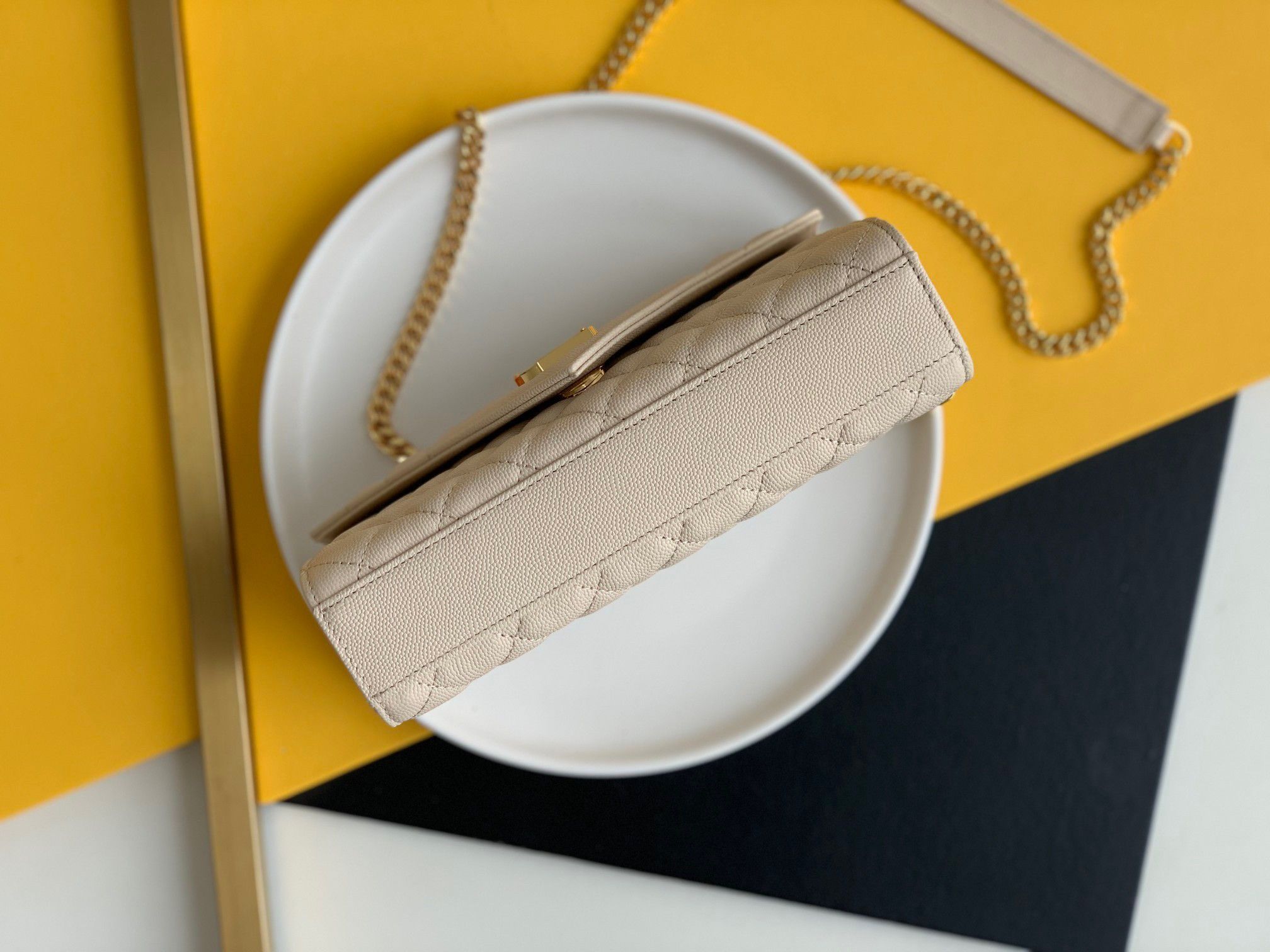 Saint Laurent Envelope Small Bag In White Matelasse Grained Leather