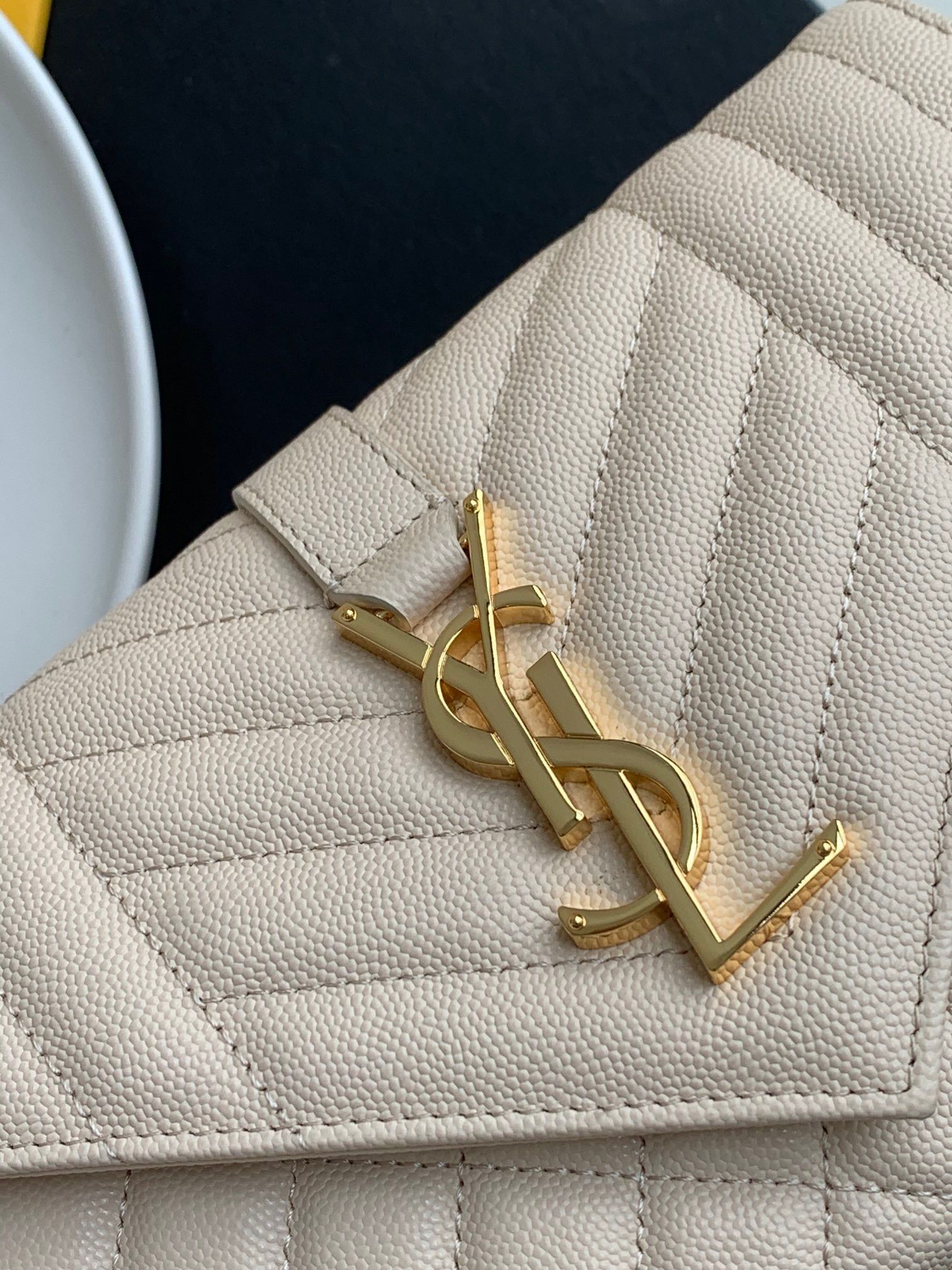 Saint Laurent Envelope Small Bag In White Matelasse Grained Leather