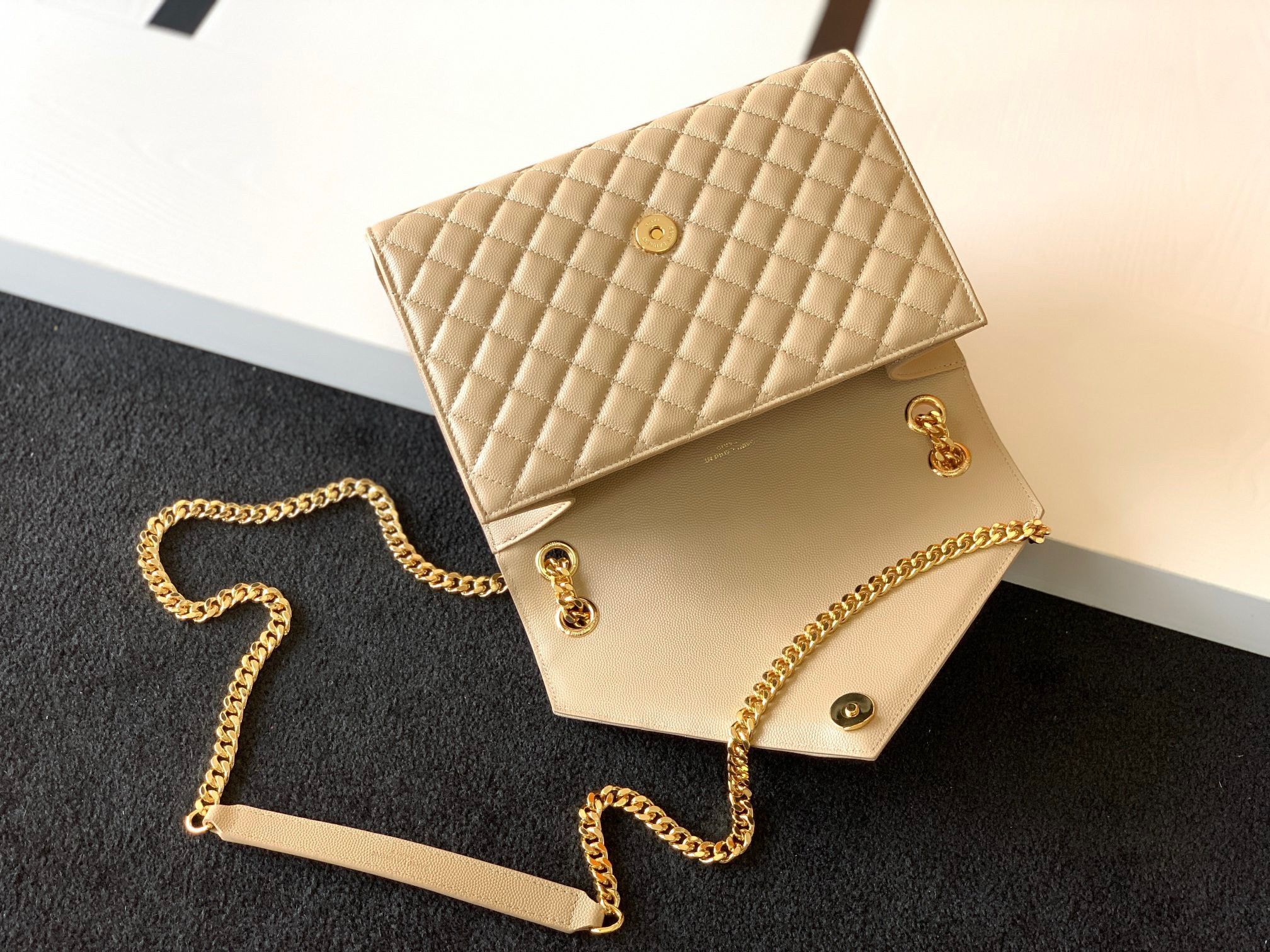 Saint Laurent Envelope Medium Bag In Beige Matelasse Grained Leather