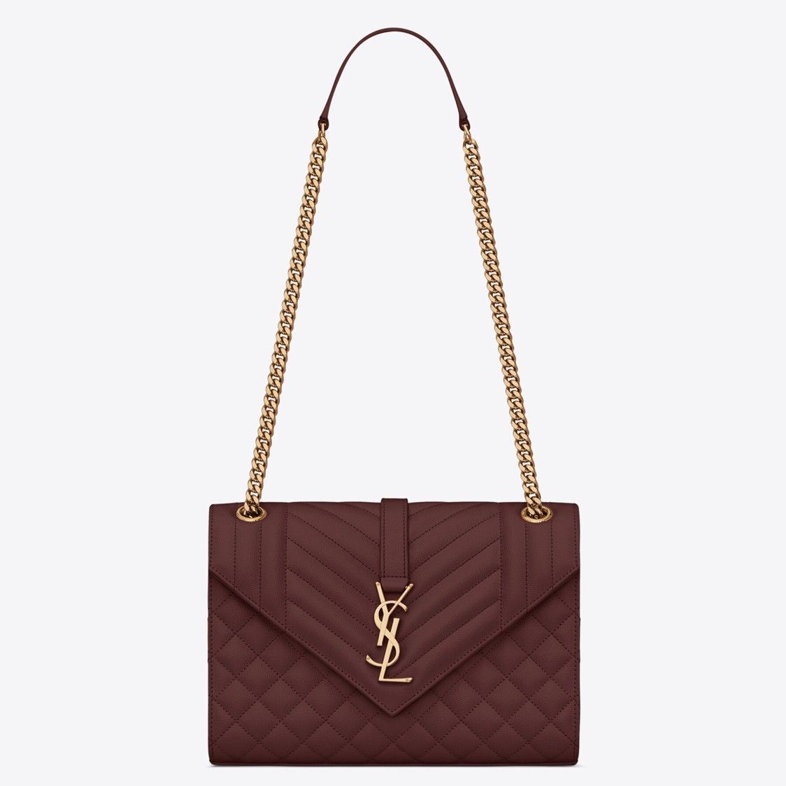 Saint Laurent Envelope Medium Bag In Bordeaux Matelasse Grained Leather