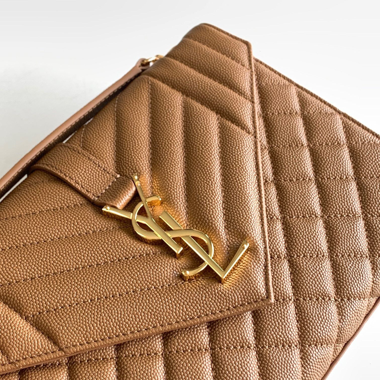 Saint Laurent Envelope Medium Bag In Brown Matelasse Grained Leather