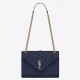 Saint Laurent Envelope Medium Bag In Navy Matelasse Grained Leather