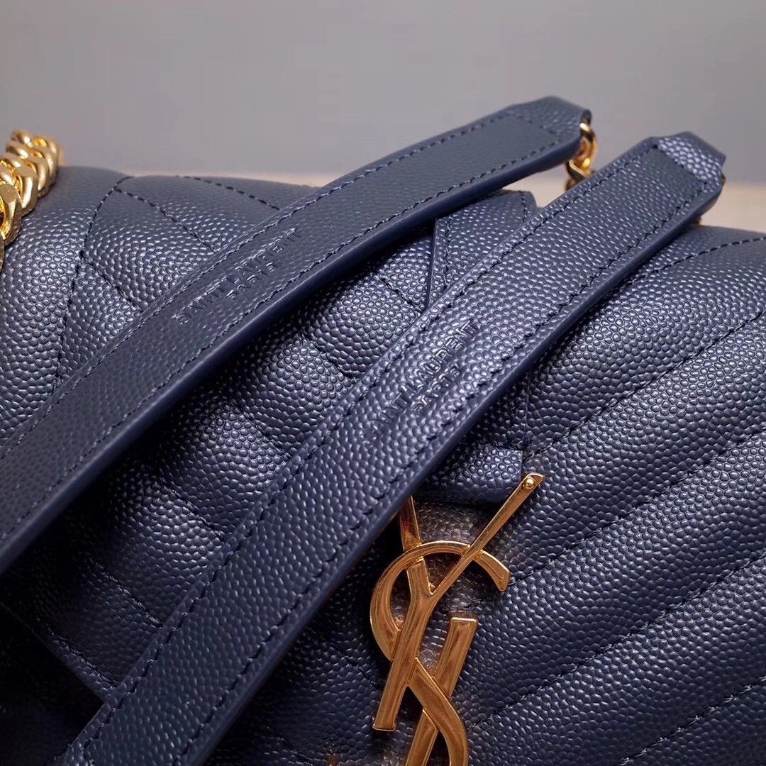 Saint Laurent Envelope Medium Bag In Navy Matelasse Grained Leather