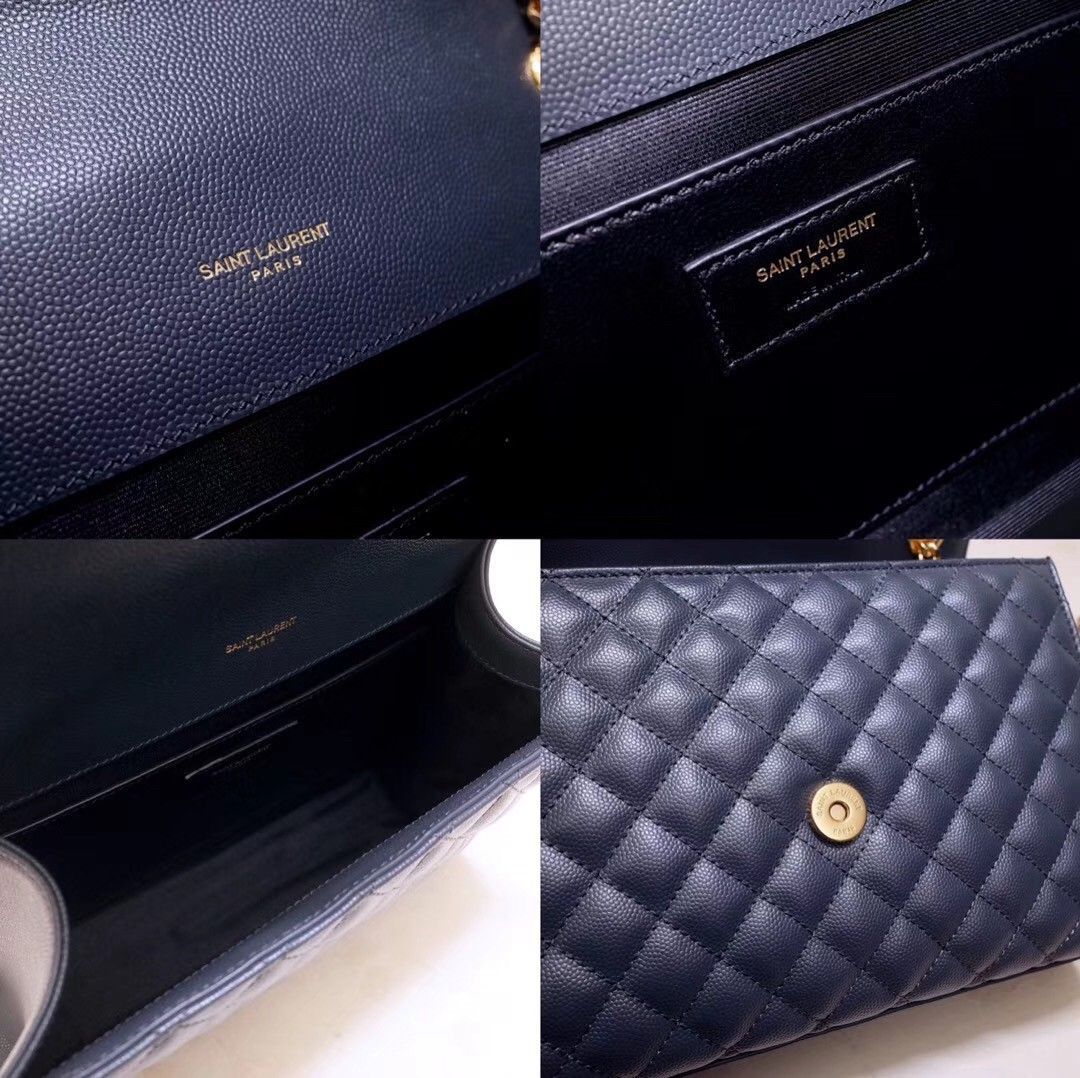 Saint Laurent Envelope Medium Bag In Navy Matelasse Grained Leather