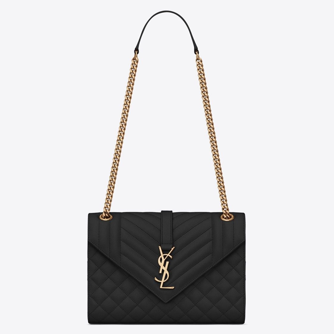 Saint Laurent Envelope Medium Bag In Black Matelasse Grained Leather