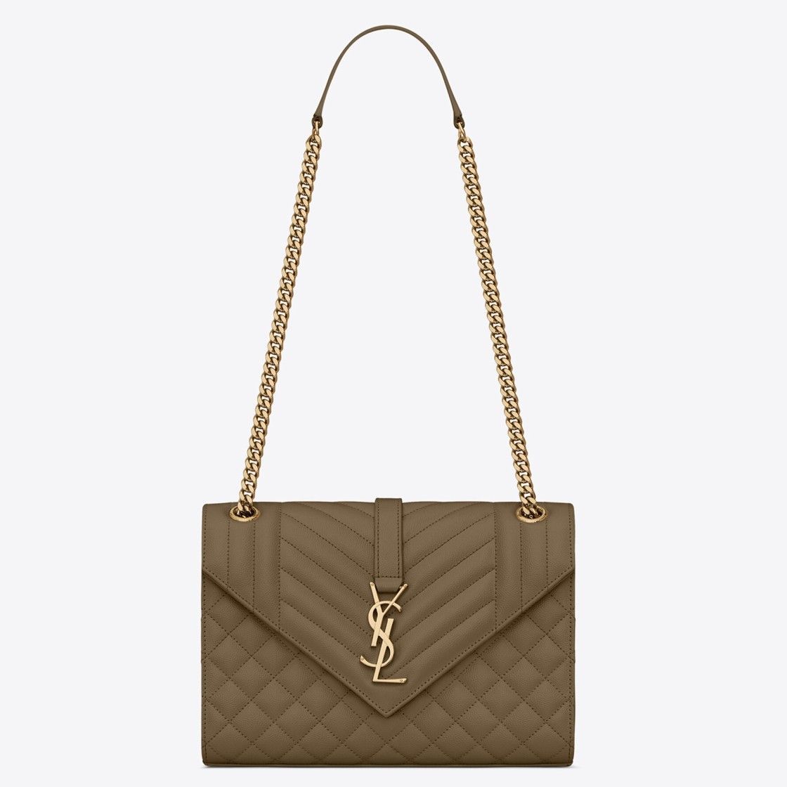 Saint Laurent Envelope Medium Bag In Khaki Matelasse Grained Leather