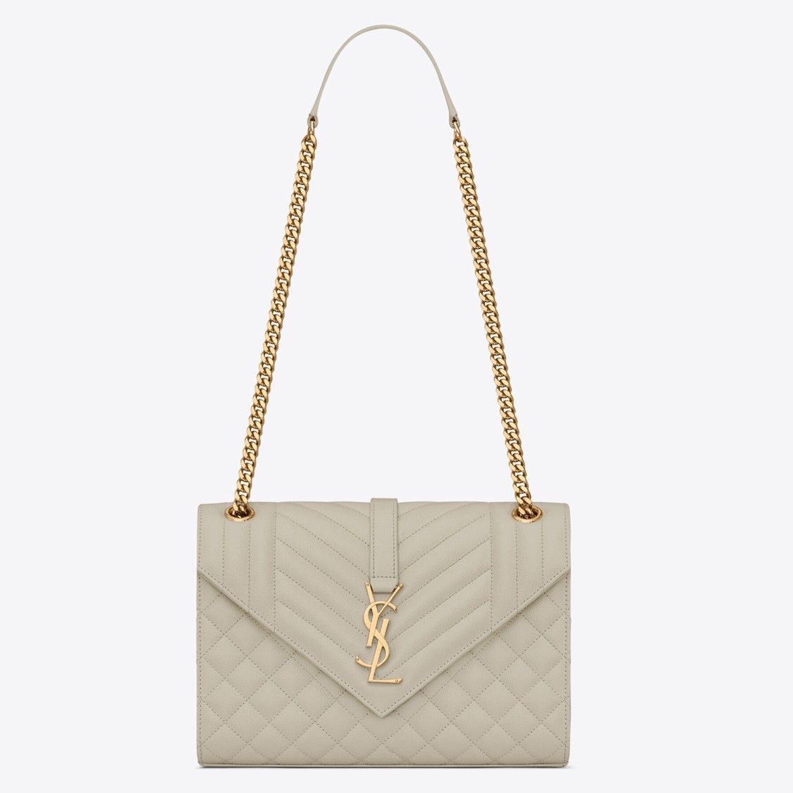 Saint Laurent Envelope Medium Bag In White Matelasse Grained Leather