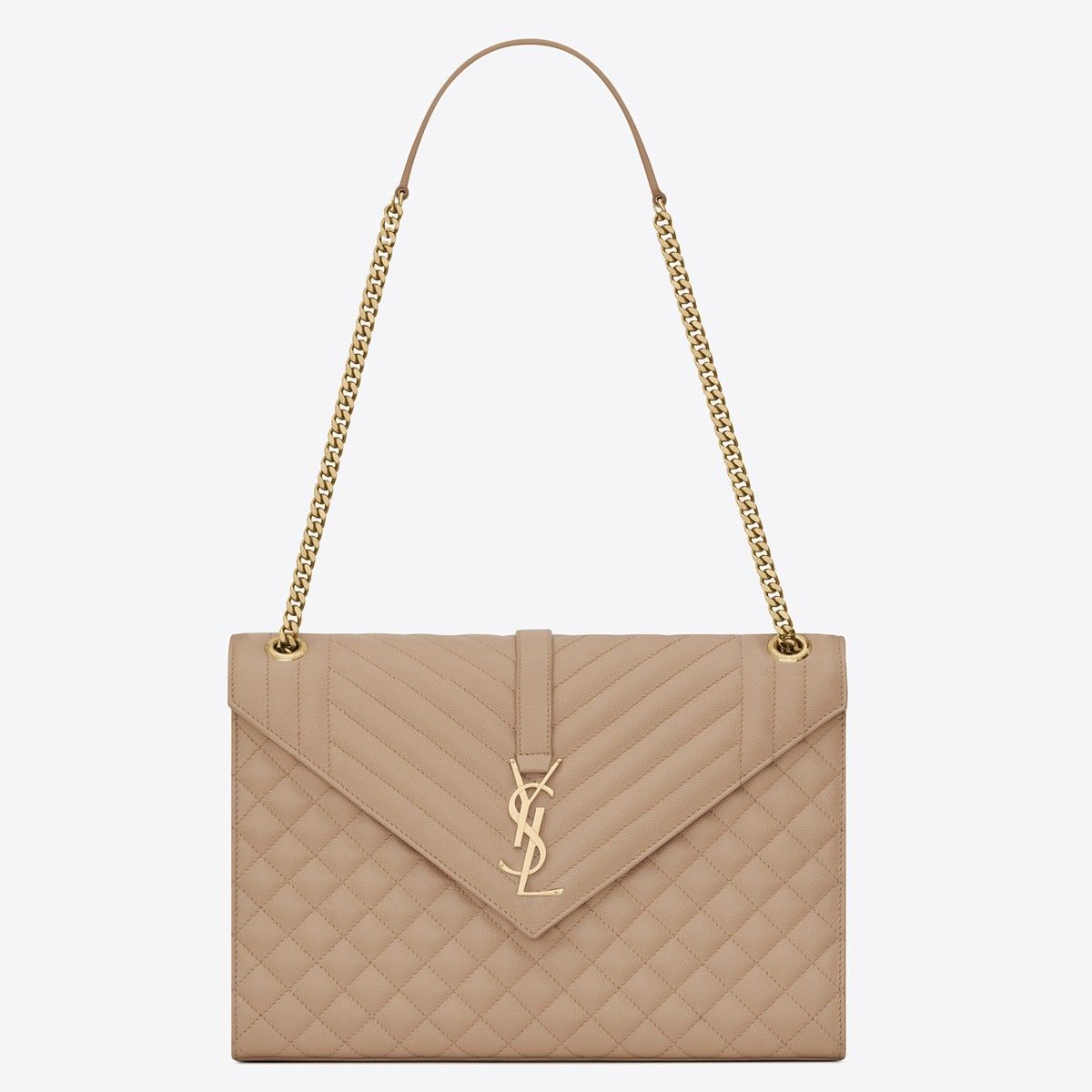 Saint Laurent Envelope Large Bag In Beige Matelasse Grained Leather