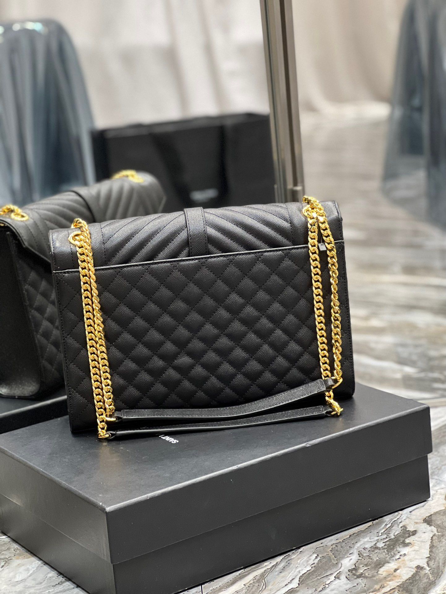 Saint Laurent Envelope Large Bag In Black Matelasse Grained Leather