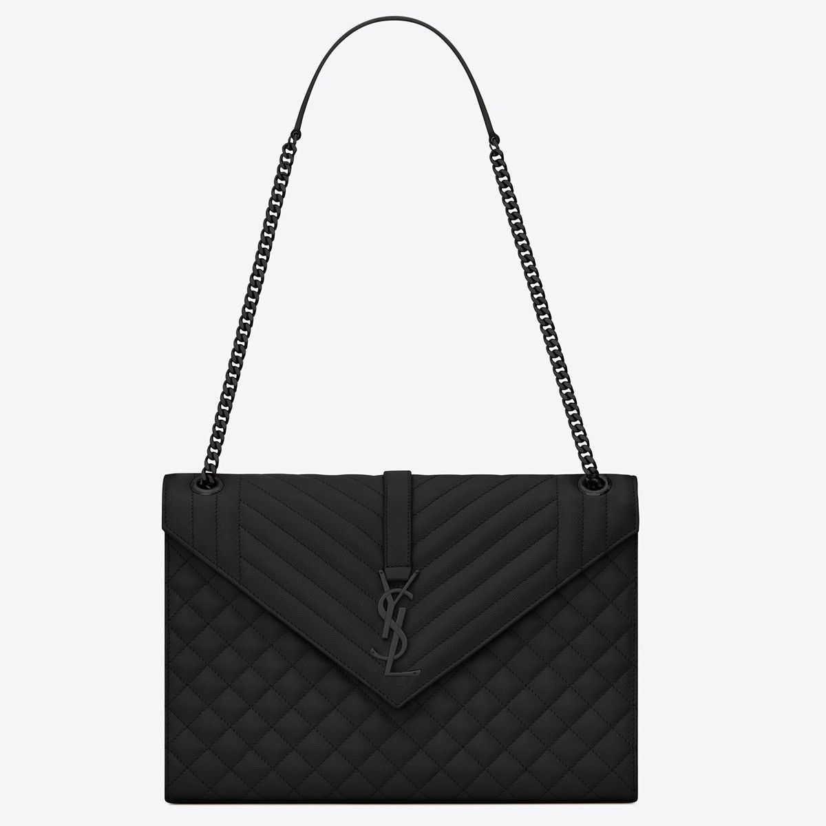 Saint Laurent Envelope Large Black Bag with Black Hardware