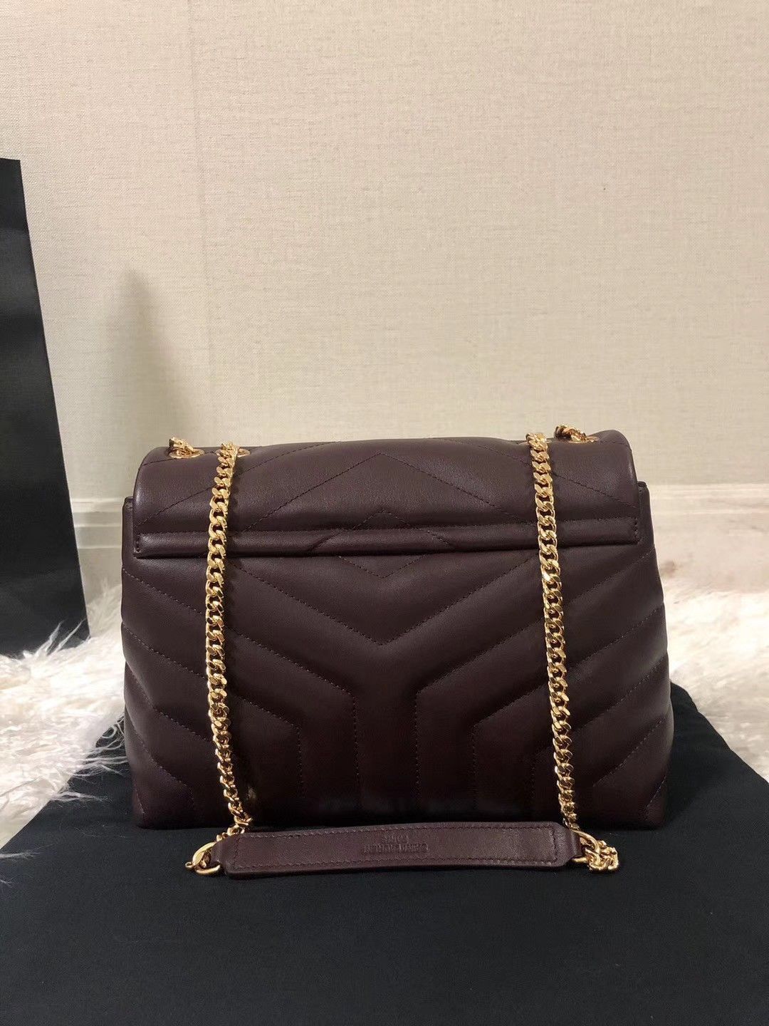 Saint Laurent LouLou Small Chain Bag In Burgundy Quilted Calfskin