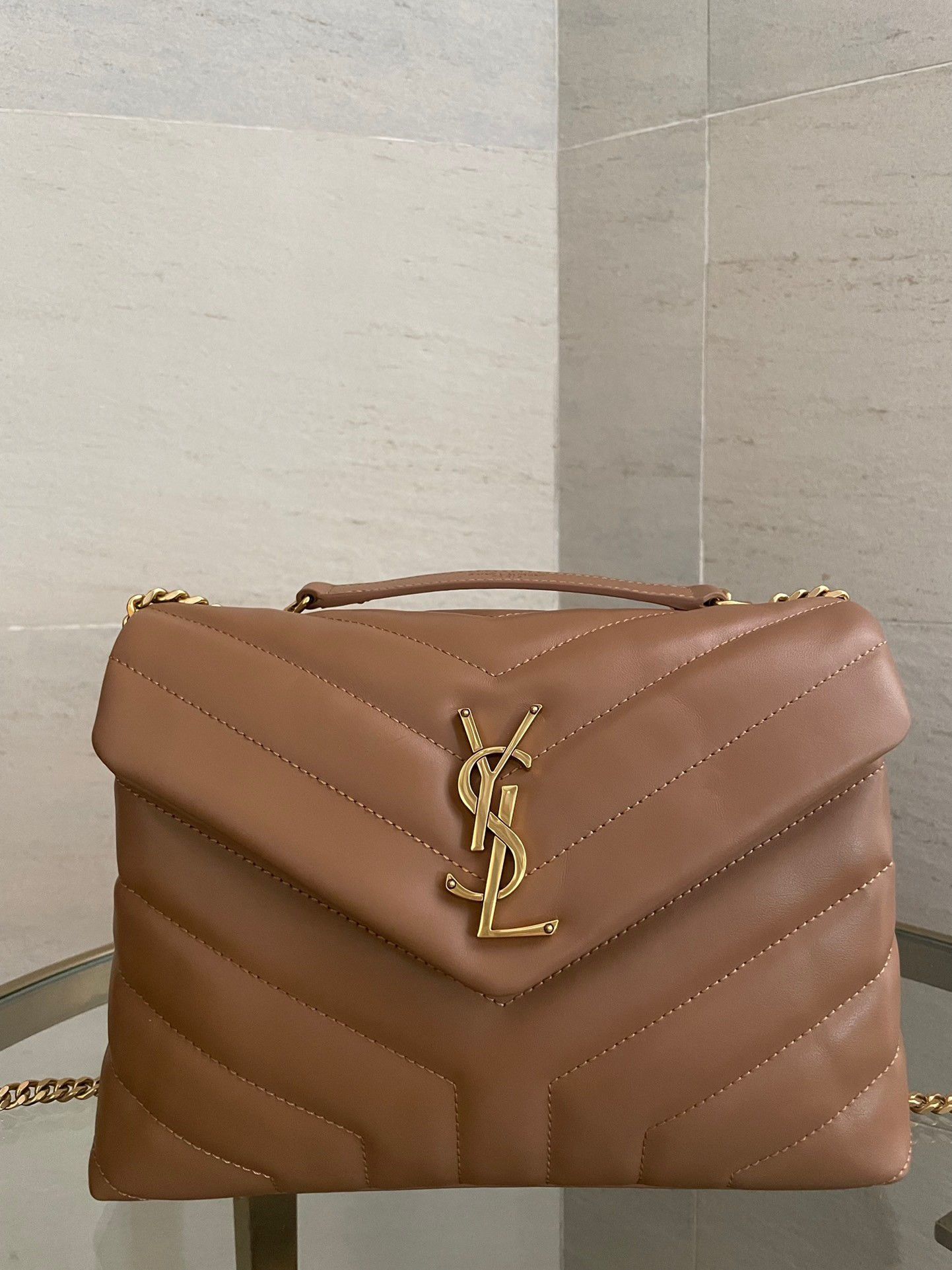 Saint Laurent LouLou Small Chain Bag In Brown Quilted Calfskin