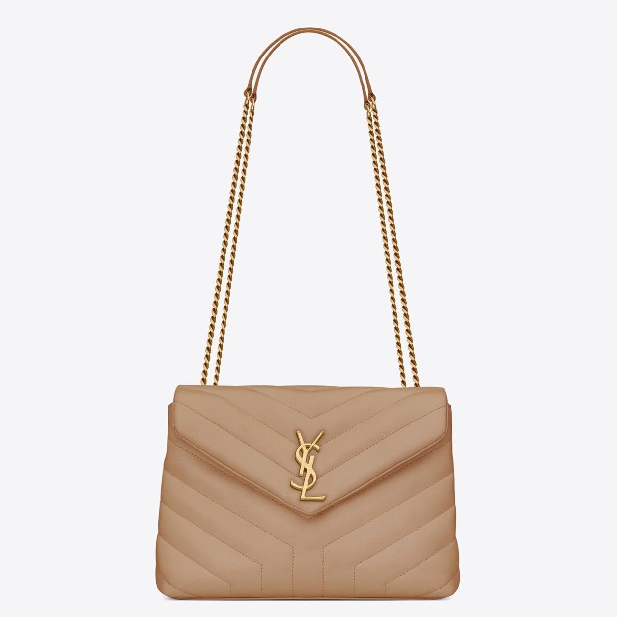 Saint Laurent LouLou Small Chain Bag In Beige Quilted Calfskin