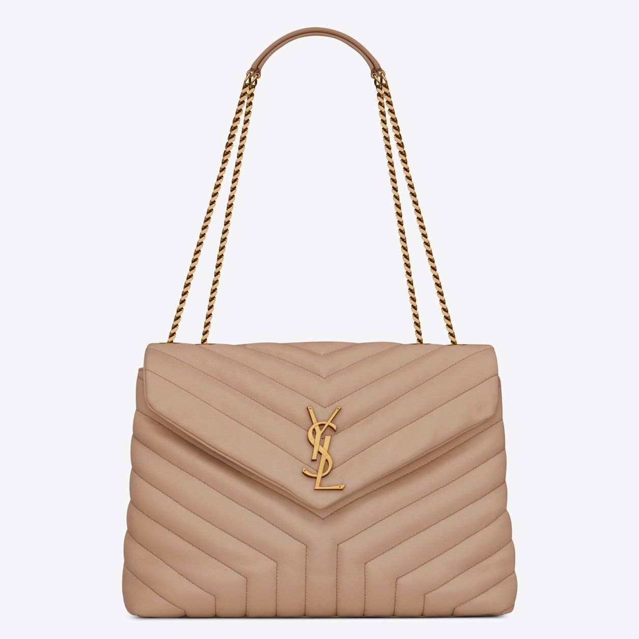 Saint Laurent LouLou Medium Chain Bag In Beige Quilted Calfskin