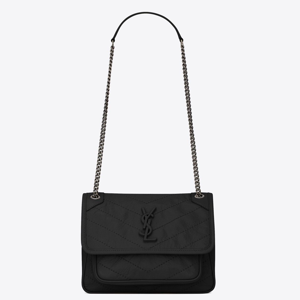 Saint Laurent Niki Baby Chain Bag In Noir Crinkled Leather