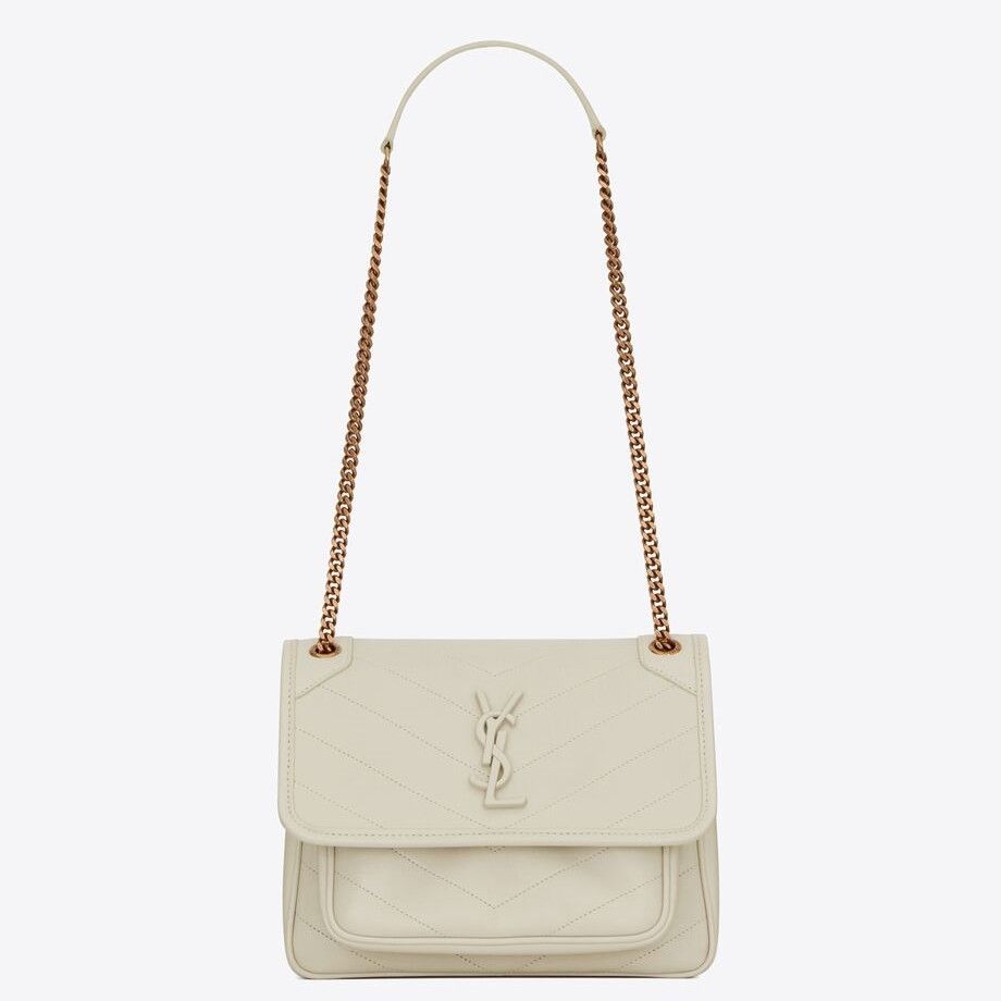 Saint Laurent Niki Baby Chain Bag In White Lambskin