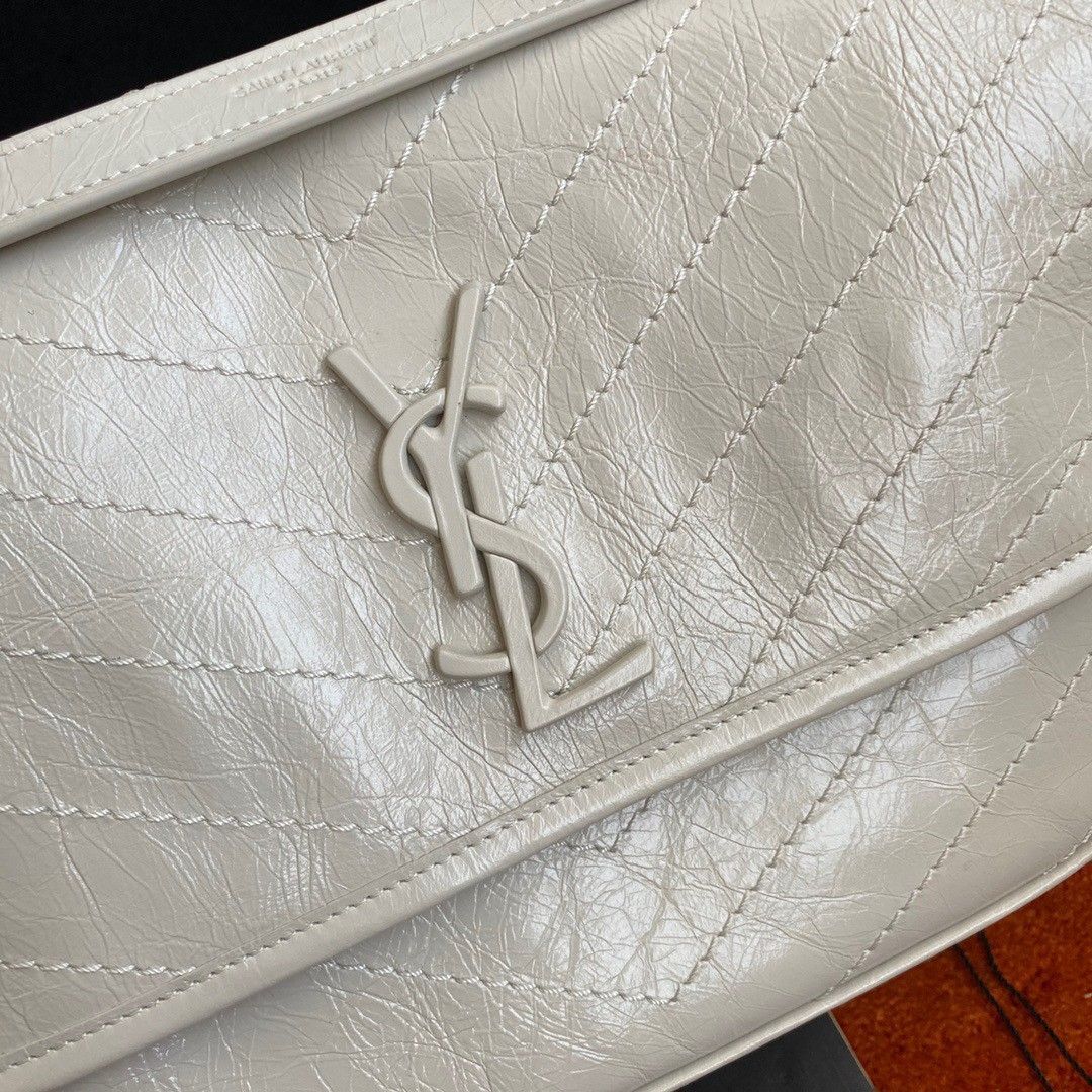 Saint Laurent Niki Medium Chain Bag In White Crinkled Leather