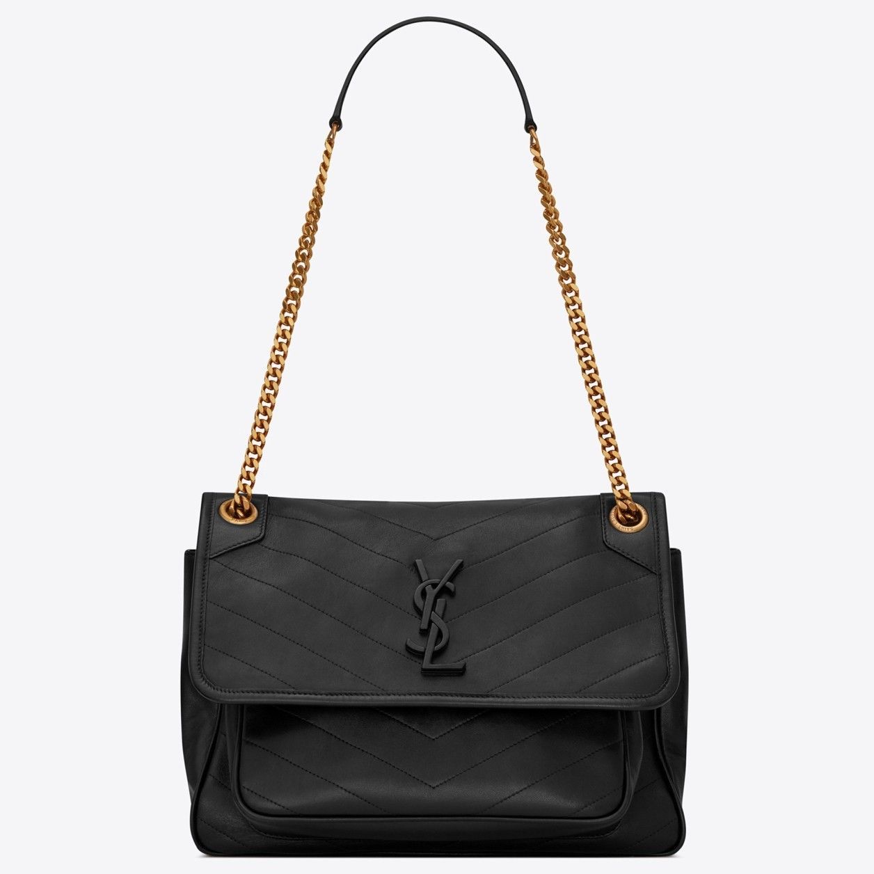 Saint Laurent Niki Medium Chain Bag In Black Lambskin