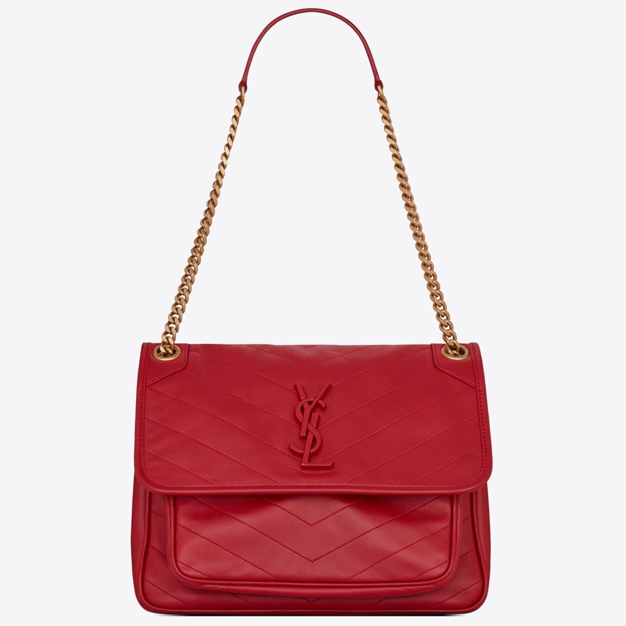 Saint Laurent Niki Medium Chain Bag In Red Lambskin