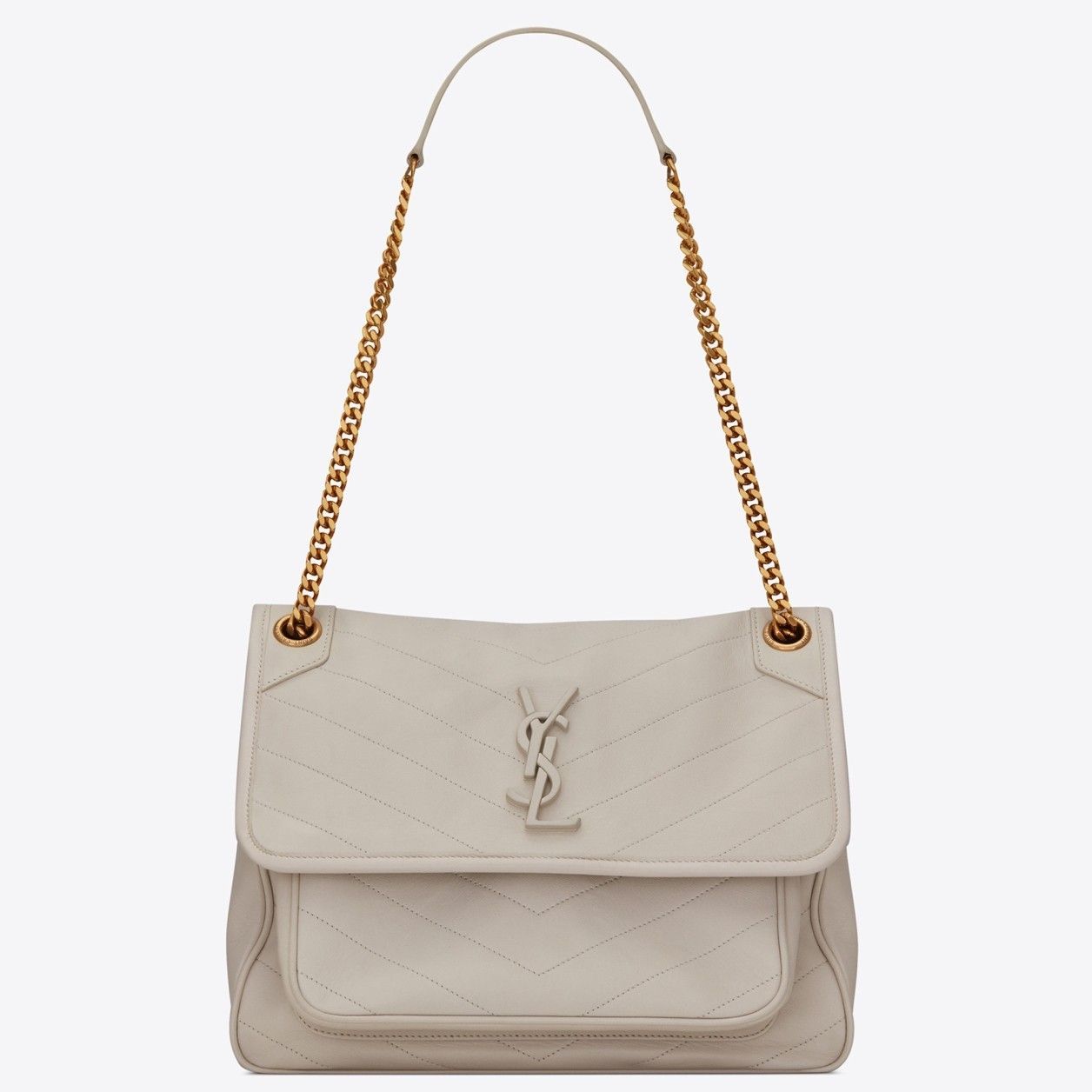 Saint Laurent Niki Medium Chain Bag In White Lambskin