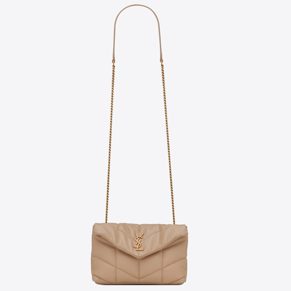 Saint Laurent Puffer Toy Bag In Beige Quilted Lambskin