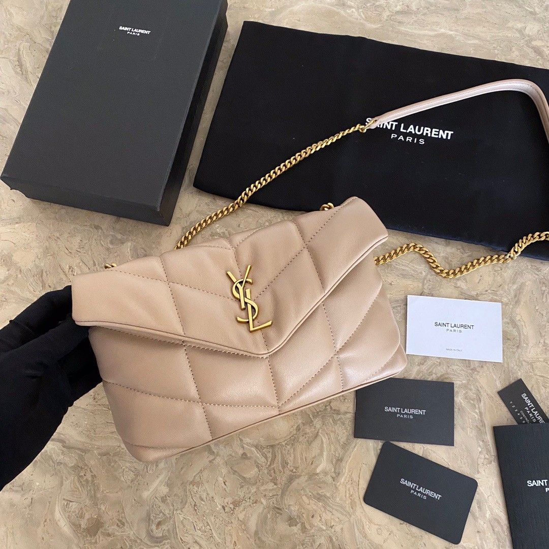 Saint Laurent Puffer Toy Bag In Beige Quilted Lambskin