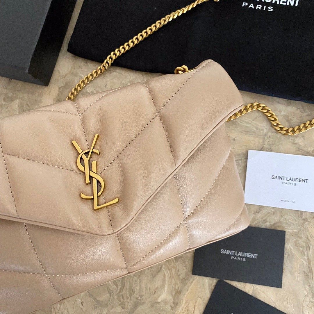 Saint Laurent Puffer Toy Bag In Beige Quilted Lambskin