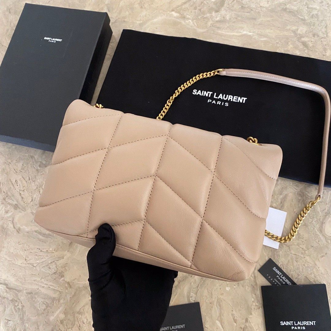 Saint Laurent Puffer Toy Bag In Beige Quilted Lambskin