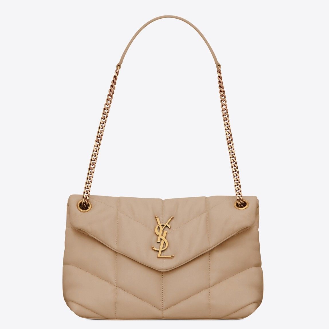 Saint Laurent Puffer Small Chain Bag In Beige Lambskin