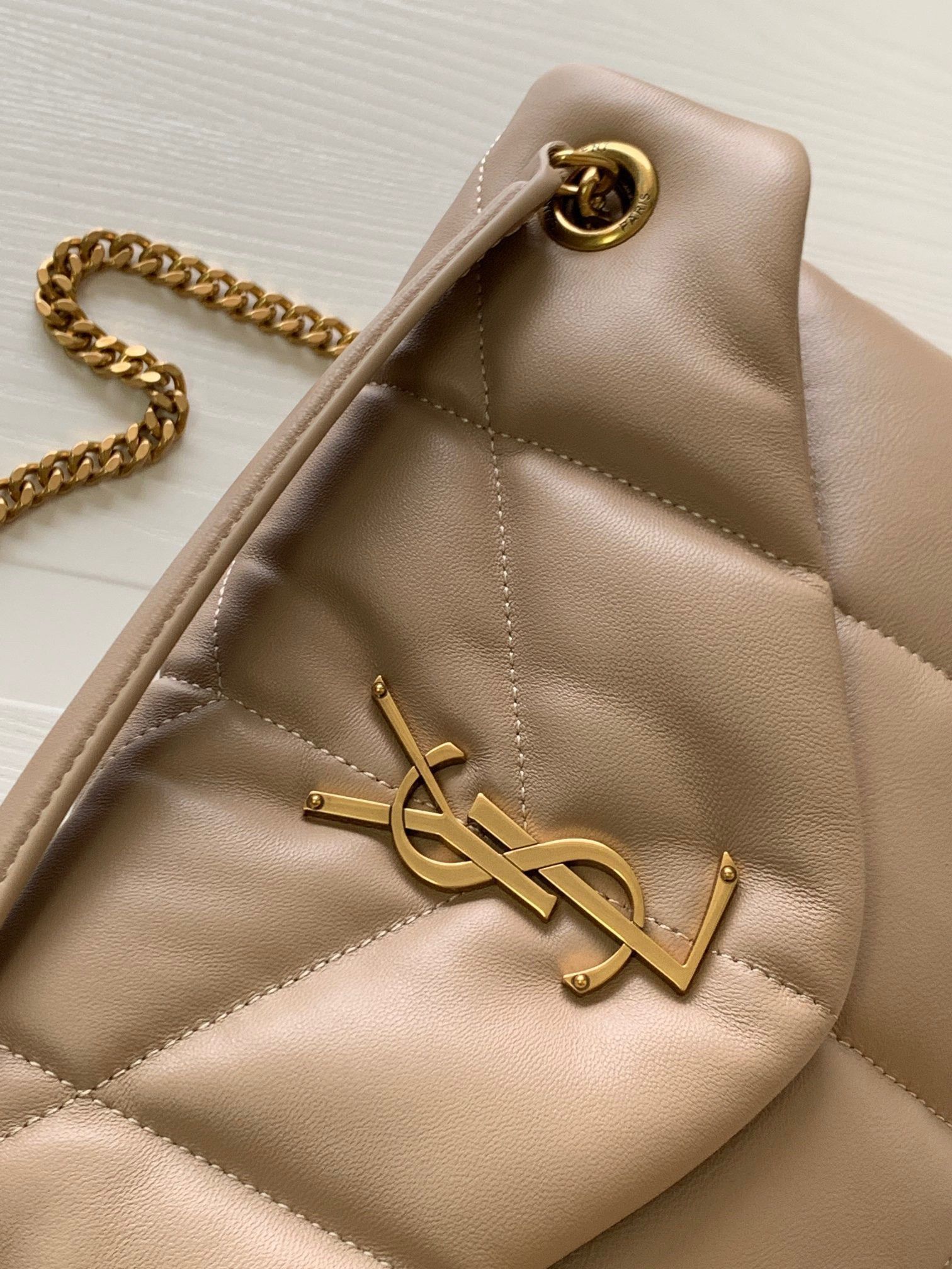 Saint Laurent Puffer Small Chain Bag In Beige Lambskin