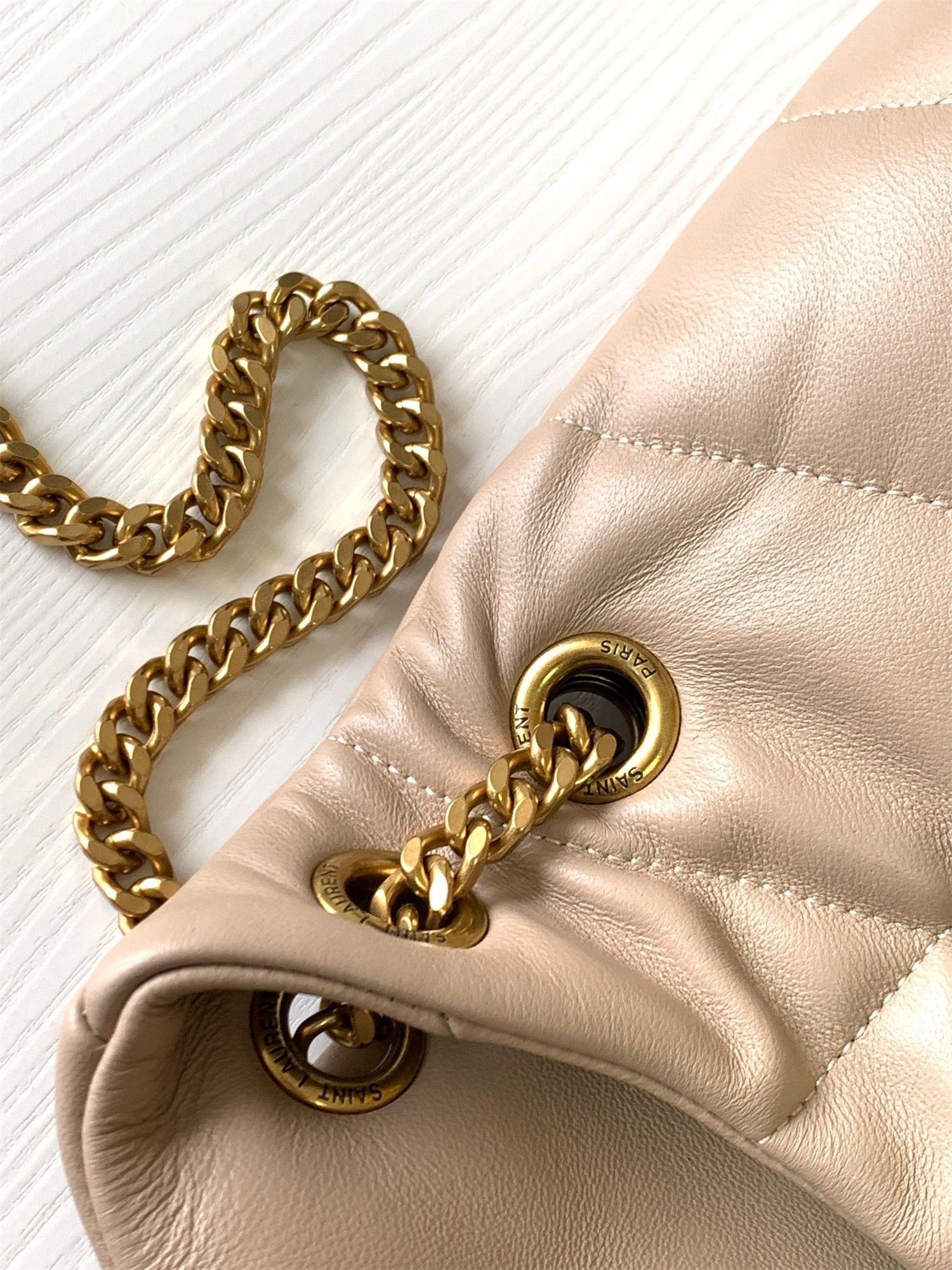 Saint Laurent Puffer Small Chain Bag In Beige Lambskin