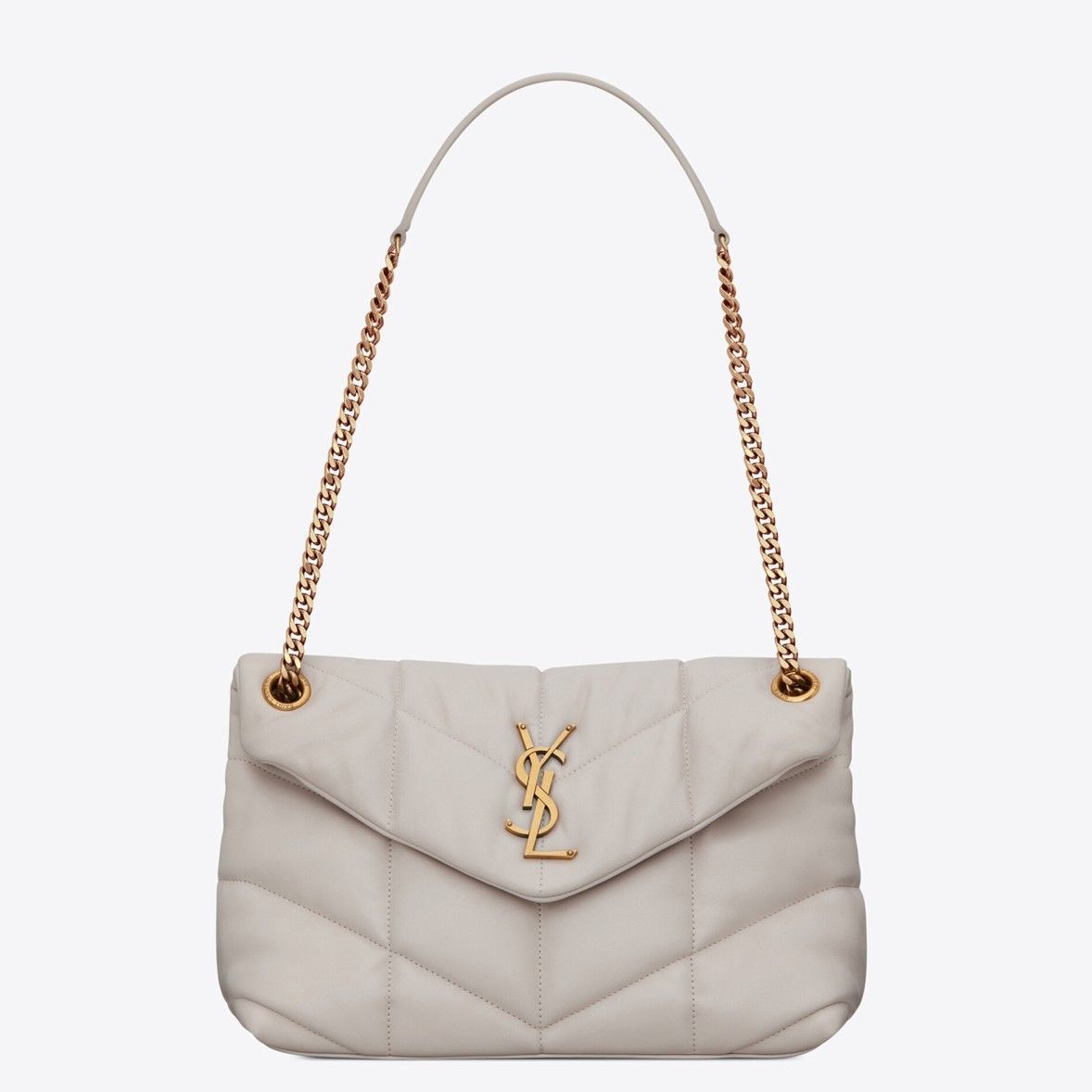 Saint Laurent Puffer Small Chain Bag In White Lambskin