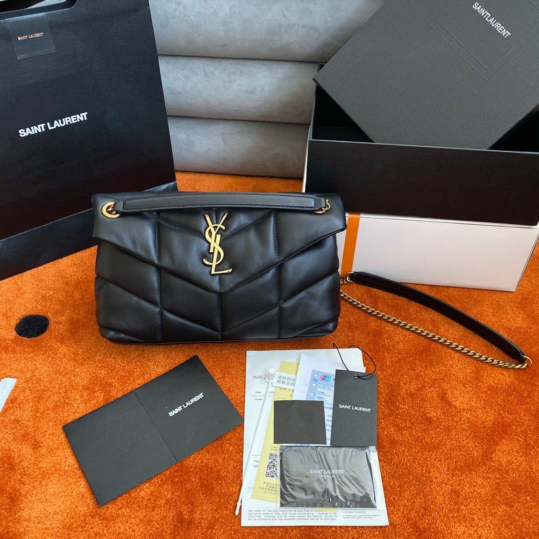 Saint Laurent Puffer Small Chain Bag In Black Lambskin