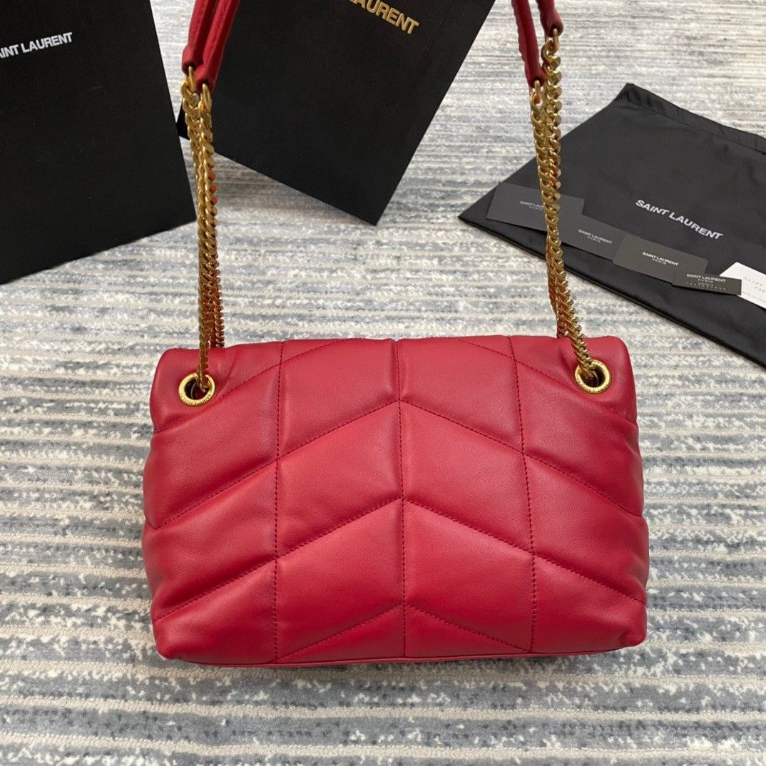 Saint Laurent Puffer Small Chain Bag In Red Lambskin