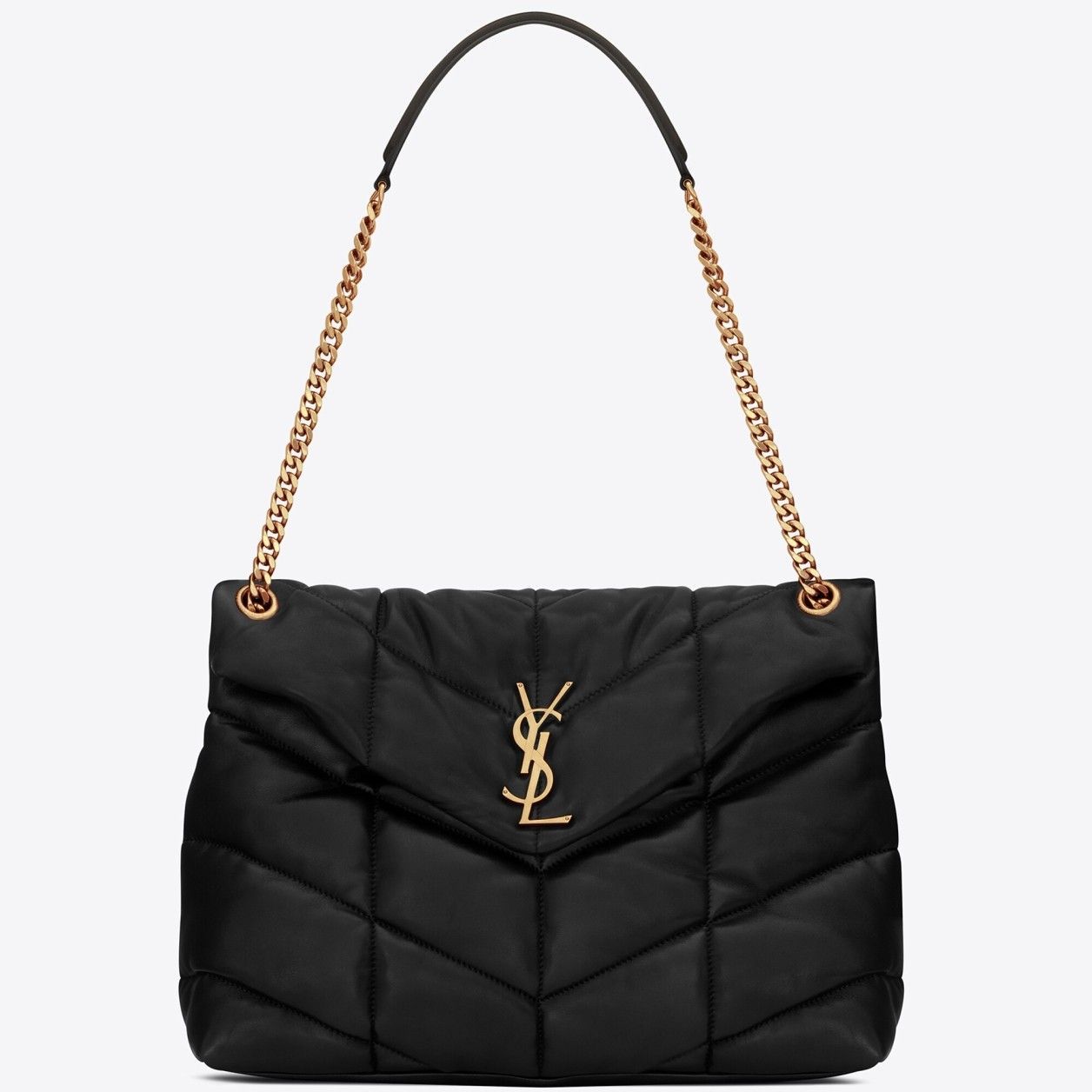 Saint Laurent Puffer Medium Chain Bag In Black Lambskin